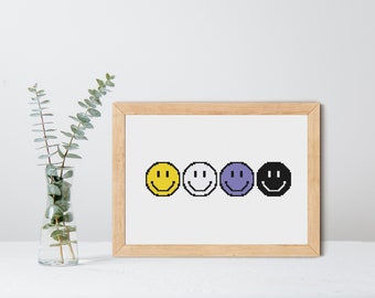 Nonbinary Smiley Faces Cross Stitch Pattern - INSTANT DOWNLOAD