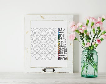 Weekly Temperature Tracker Cross Stitch Pattern, INSTANT DOWNLOAD
