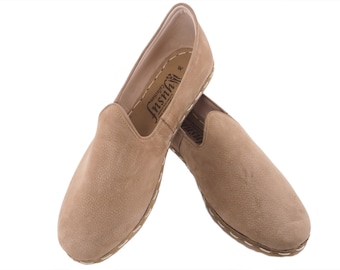 Men’s Ivory Nubuck Leather Loafers Handmade, Slip On Barefoot Shoes, Zero Drop Comfort, Casual Elegant Footwear for Men |  DanteKum