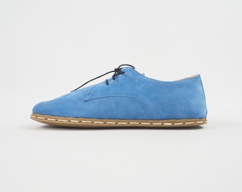 Handmade Barefoot Oxford Shoes for Women, Navy Blue Suede Turkish Leather Slip-Ons,Wide Toe Box,Zero Drop Minimalist |553TorinoParlementMavi
