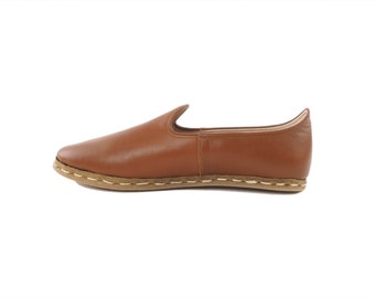 Handgefertigte türkische Leder Loafers für Frauen Mittel Dunkelbraun Slip-On Schuhe Freizeitschuhe | SortaTabaKRC