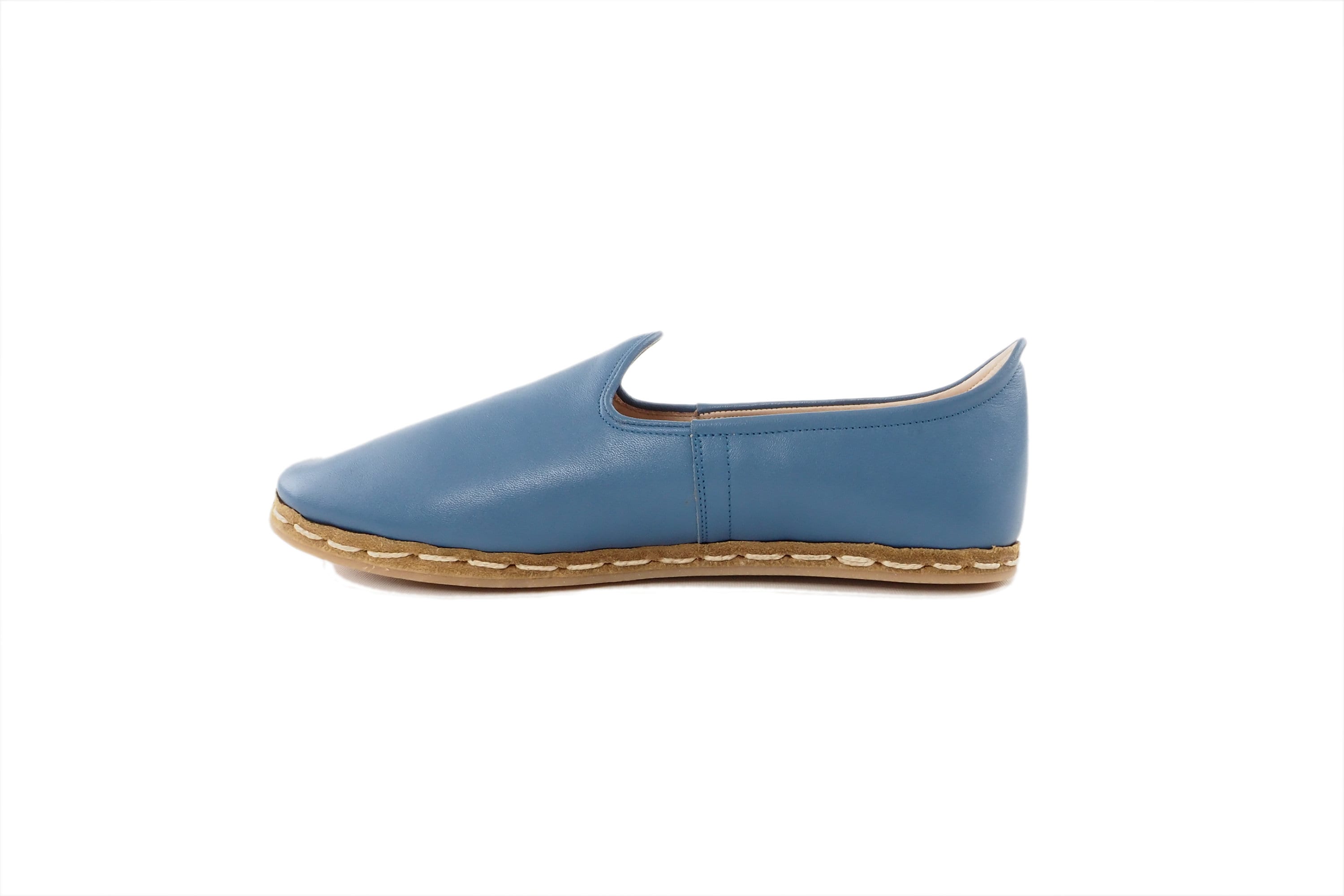 Handmade Turkish Leather Loafers for Women Blue Slip-On Shoes Elegant…