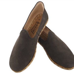 Leather Mens Shoe, Dark Gray Nubuck Men&#39;s Shoe, Turkish Handmade Men&#39;s Shoes, Men&#39;s Leather Loafer Shoes, Flat Summer Shoes,Mens Slip Ons