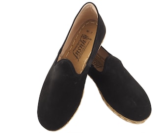 Mocassini da uomo in pelle scamosciata nera, fatti a mano, scarpe slip-on a piedi nudi, comfort zero drop, calzature casual ed eleganti per uomo / SolettoSiyahGuclu