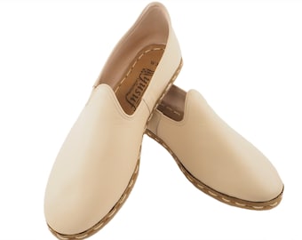 Handgefertigte jemenitische Cremeleder Herrenschuhe: Türkische Slip-Ons