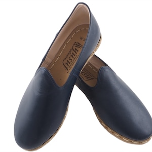 Mens Leather Shoes,Navy Blue Leather Mens Shoe,Mens  Grounding Shoes, Mens Barefoot Shoes, Men Loafer Shoes, Flat Summer Shoe, Mens Slip Ons