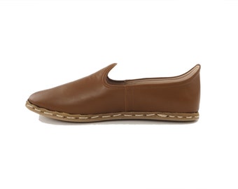 Handmade Leather Loafers: Dark Brown Turkish Yemeni Slip-On Shoes