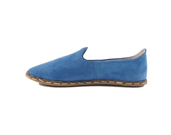 Women’s Navy Blue Suede Leather Loafers Handmade, Slip On Barefoot Shoes, Casual Elegant  | 553TorinoParlementMavi