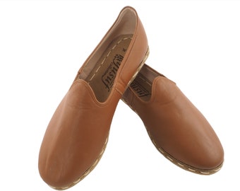 Handmade Turkish  Leather Loafers for Men Brown Slip-On Shoes Elegant Style Comfortable Casual Dress Shoes Everyday Wear Shoe | Gul Taba