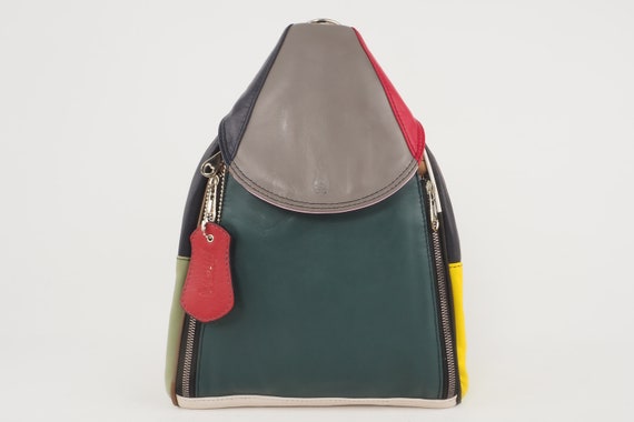 3 way backpack leather Turkish Lamb Leather 3-way Backpack: Patchwork Design