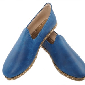Mens Leather Shoes, Antique Blue Leather Mens Shoe,Mens  Grounding Shoes, Mens Barefoot Shoes, Men Loafer Shoes,Flat Summer Shoe