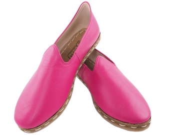 Handmade Turkish Leather Loafers for Men Shocking Pink Slip-On Shoes Elegant Style Comfortable Casual Dress Shoes |  Victiria Fusya 1266