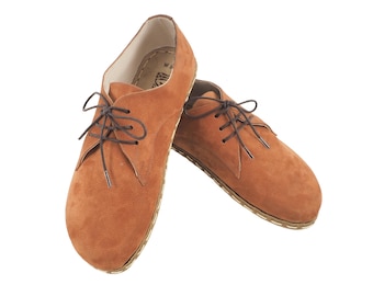 Mens Oxford Shoes, Barefoot Dark Brown Nubuck Shoes, Zero Drop Shoes, Grounding Sole, Turkish Shoes, Wide Toe Box Slip-Ons,Mens Wider Shoes