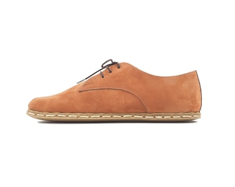Handmade Barefoot Oxford Shoes for Women, Dark Brown Nubuck Turkish Leather Slip-Ons, Wide Toe Box, Zero Drop Minimalist | BeltaTabaDonte
