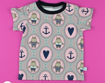 Baby T-Shirt - Anchors and Hippos - Size 74