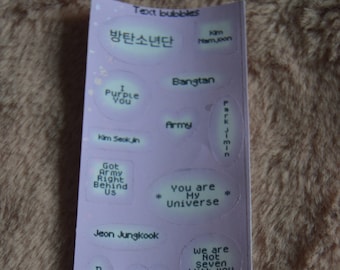kpop ARMY Text Bubble Sticker Sheet: Star Sparkle Holographic KPOP Deco