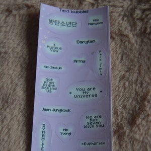 BTS Text Bubble Sticker Sheet: Star Sparkle Holographic KPOP Deco