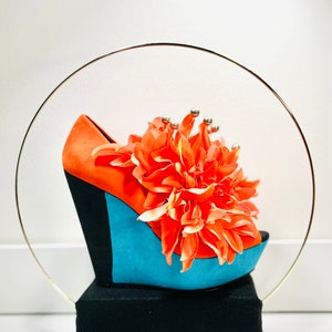 Coral/Turquoise/Black High Heel Shoe Artificial Floral Arrangement