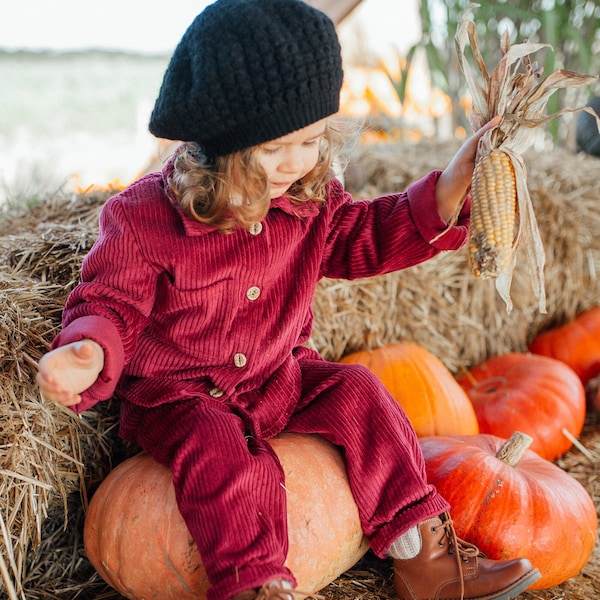 Baby unisex corduroy pants and shirts, Autumn winter corduroy clothing,  Rustic toddler trousers,  Kids jacket long sleeve