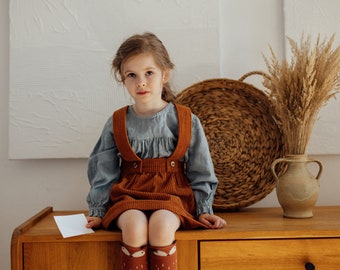 Linen baby girl boho blouse, Rustic toddler organic shirt