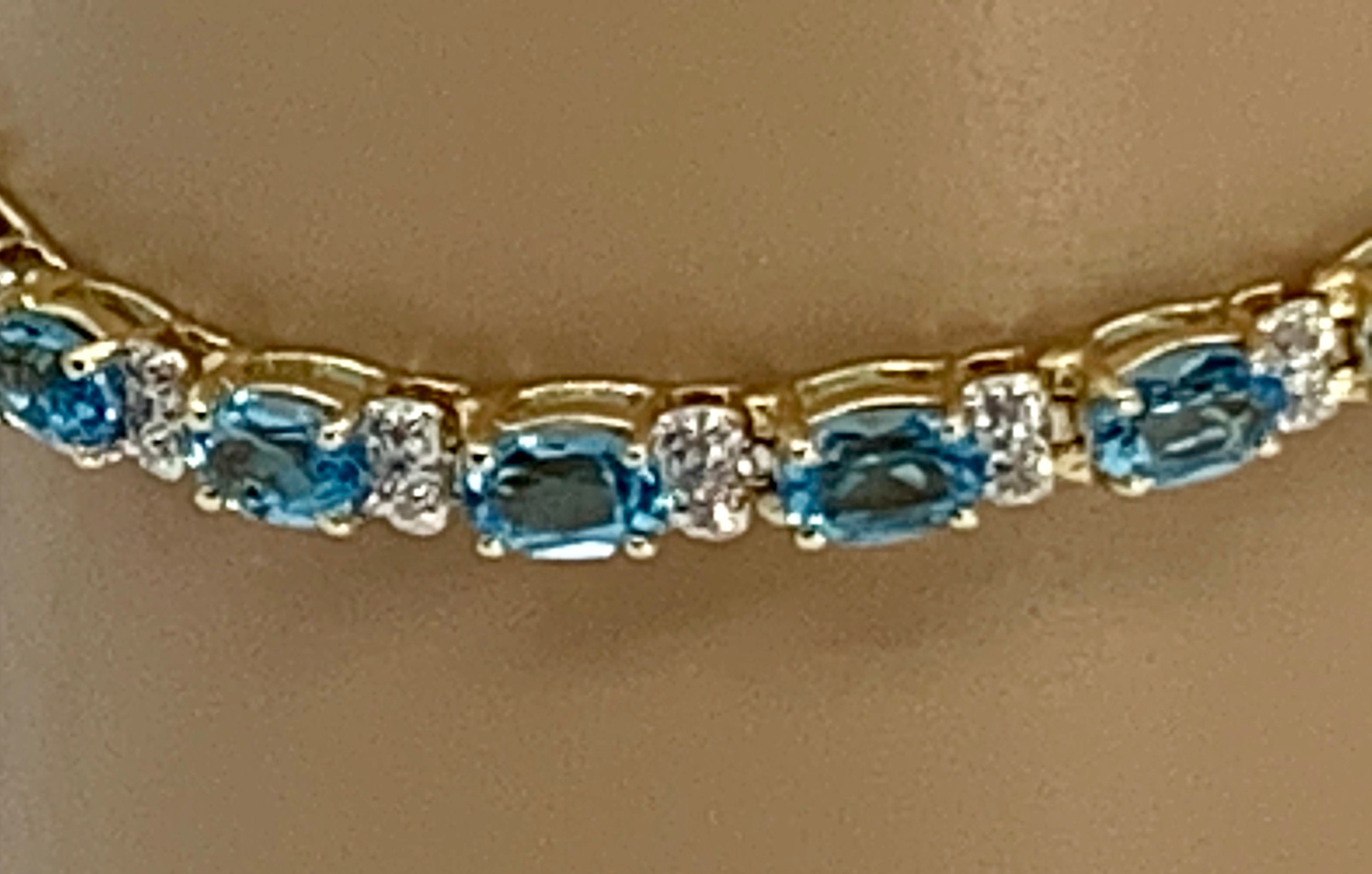 Vintage 14kt Diamond and Blue Topaz Tennis Bracelet Etsy