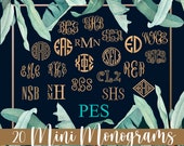 20 Mini Monograms Pack,PES,Machine Embroidery Font,Embroidery Fonts,Monogram Alphabet,Monogram Embroidery Fonts