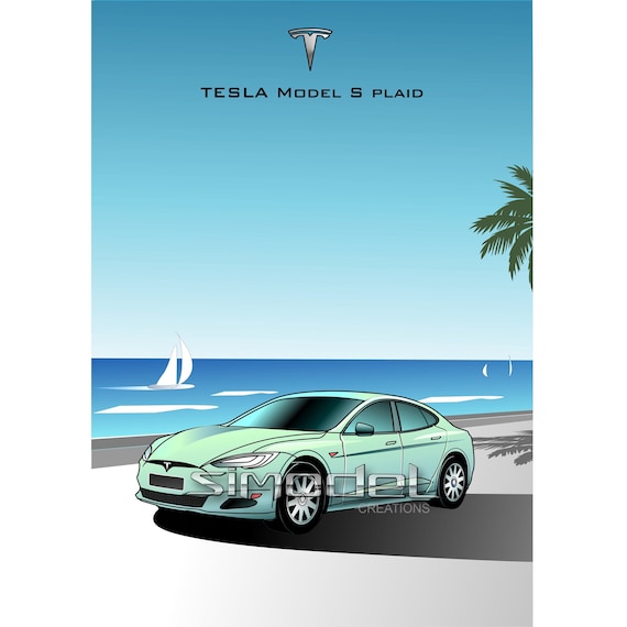 Car Poster Tesla Model S Plaid Print Png Jpg -