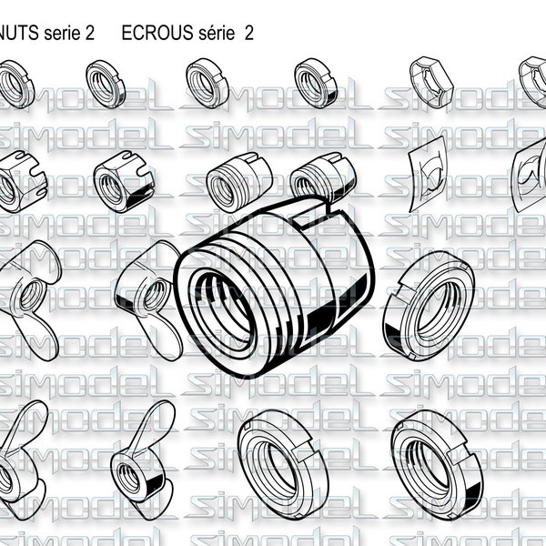 Nuts serie 2, bolt and nut fasteners vector svg,eps,ai,dxf, png