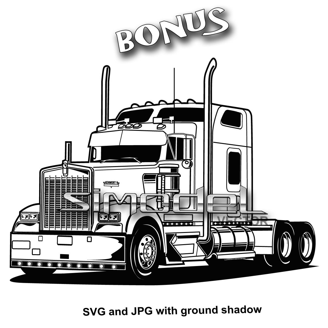 Semi Truck Svg, Eps, Png, Jpg, Dxf, Ai Shadow Outline Files Silhouette