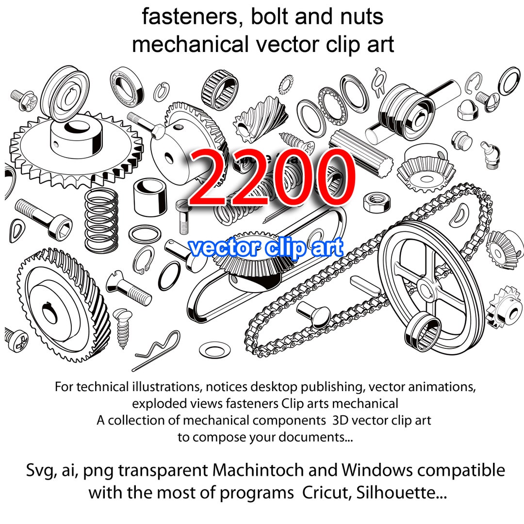 2200 Technical Mechanical Vector Cliparts Fasterners Bold and Nuts ...