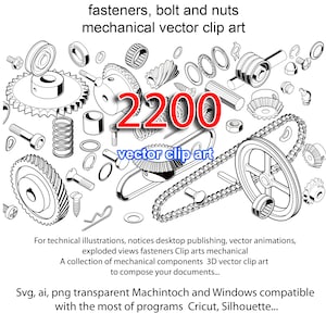2200 Technical mechanical vector cliparts fasterners bold and nuts  notices  svg, ai, png