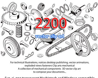 2200 Technical mechanical vector cliparts fasterners bold and nuts  notices  svg, ai, png
