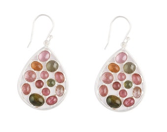 Drop earrings with tourmaline made of 925 silver