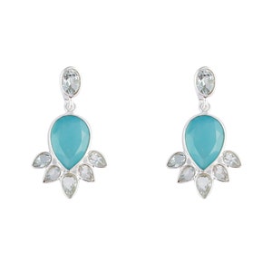 Earrings with Blue Topaz and Chalcedony - 925 Silver Handcrafted Earrings - Perfect for Special Occasions and Everyday Wear