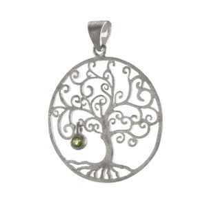 925 Silver Tree of Life Pendant with Peridot - Handcrafted Gemstone Jewelry - Natural Peridot Stone
