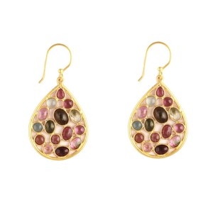 Boucles d&#39;oreilles élégantes en tourmaline - Plaquées or argent 925 fabriquées à la main, boucles d&#39;oreilles - Parfaites pour les occasions spéciales et un usage quotidien