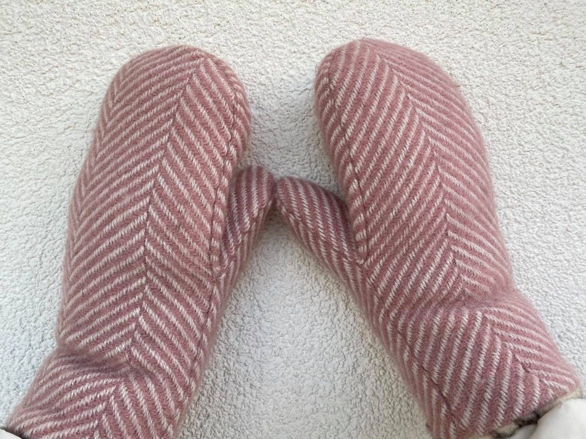 Wool Double Mittens with inside woolen layer Women Gloves Etsy