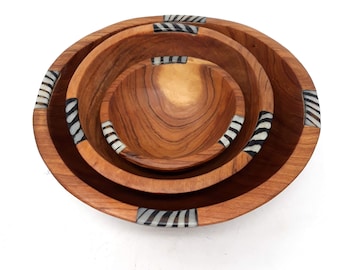 Wooden bowl set, Handmade wooden bowl, Decorative rustic bowl, Farmhouse wood bowl, wooden snack bowls, set of wood bowls, African Olivewood