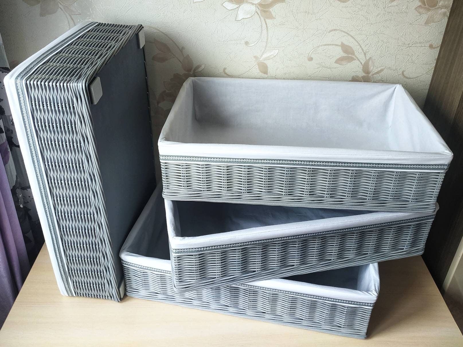 Wicker gray square storage baskets Wicker baskets for hanging Etsy