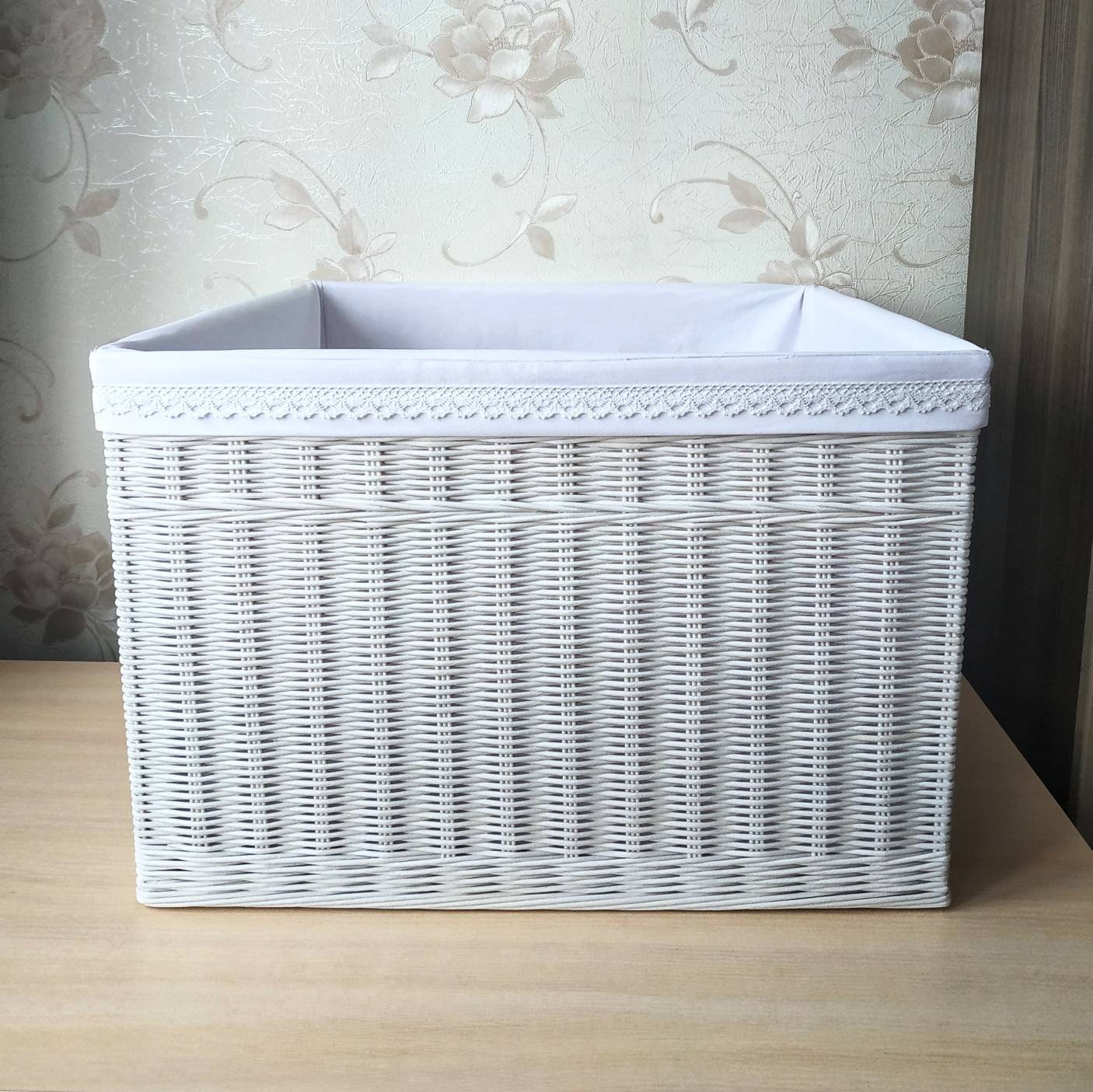 White wicker square storage basket Bathroom basket Etsy
