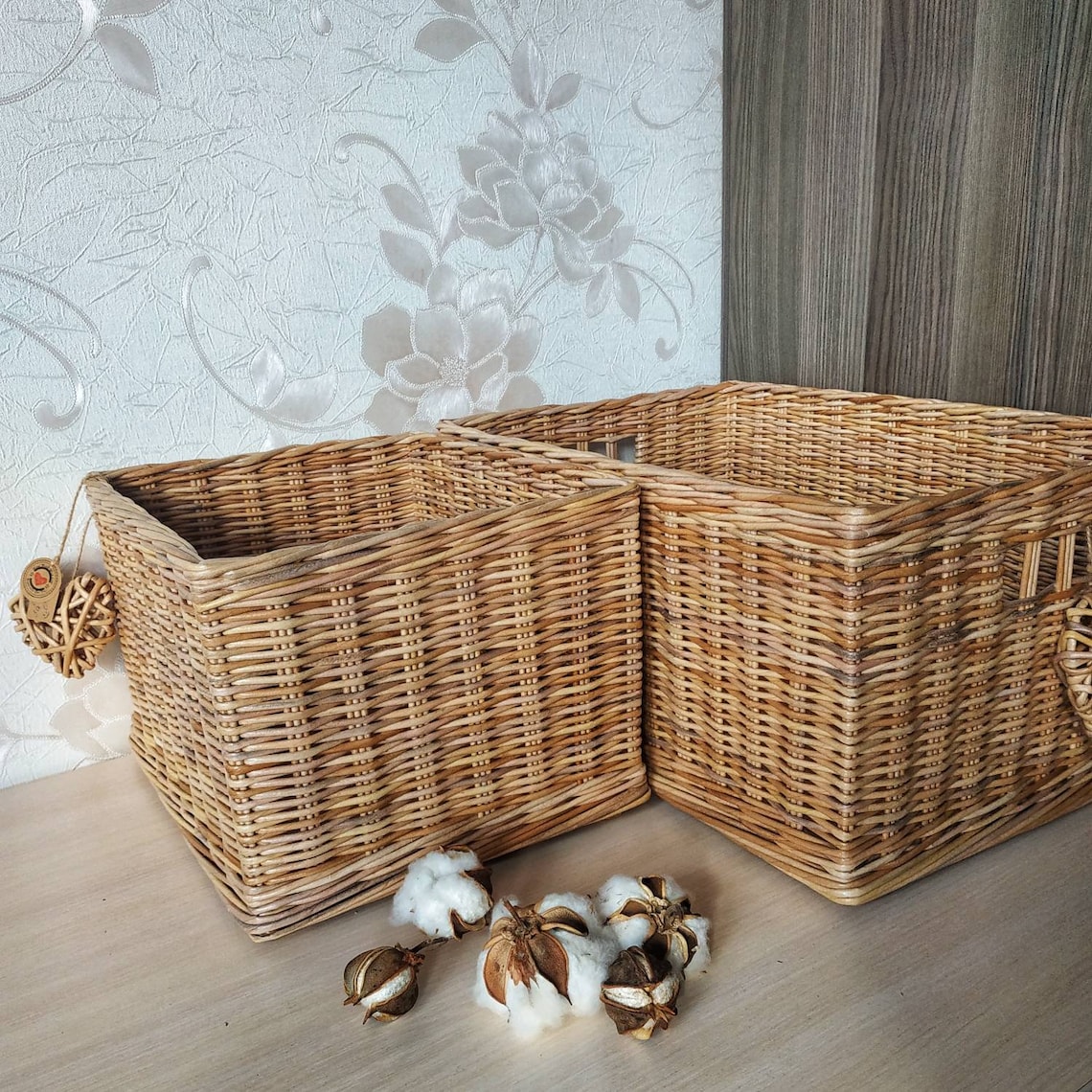 Cesta cuadrada de mimbre cesta de baño almacenamiento Etsy