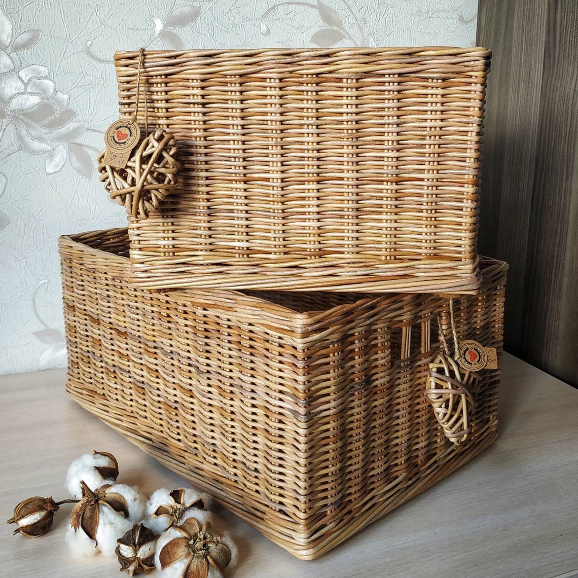 Cesta cuadrada de mimbre cesta de baño almacenamiento | Etsy