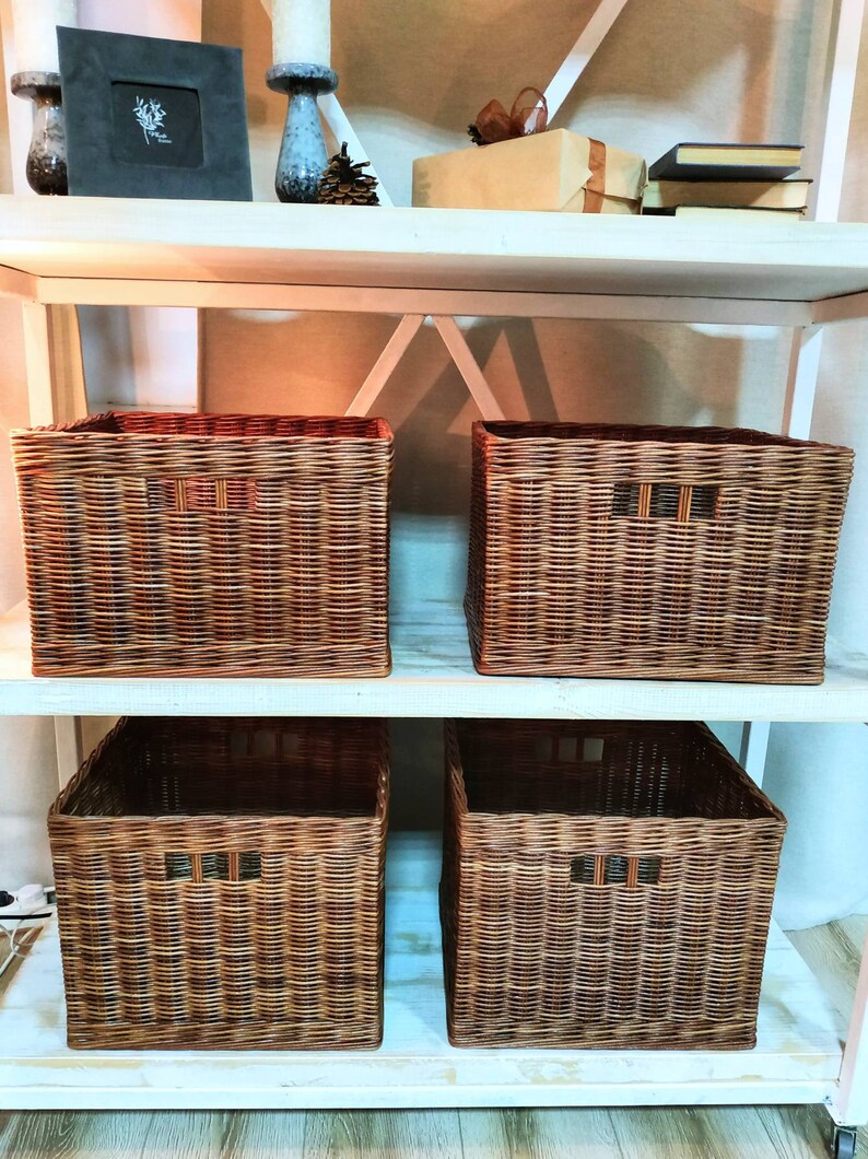 Wicker square storage basket Bathroom basket Convenient Etsy