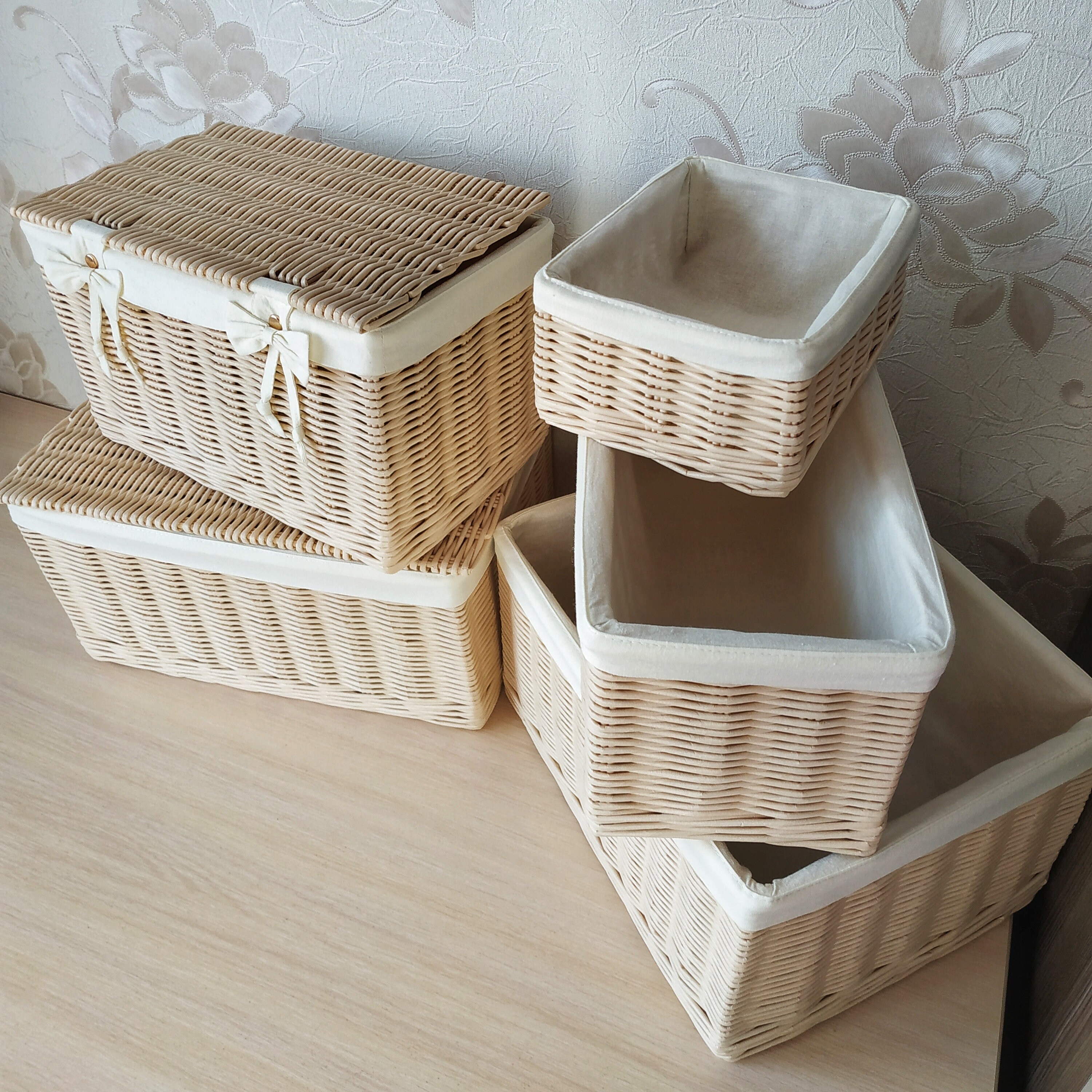 Wicker beige square baskets with lid weaving baskets Storage Etsy