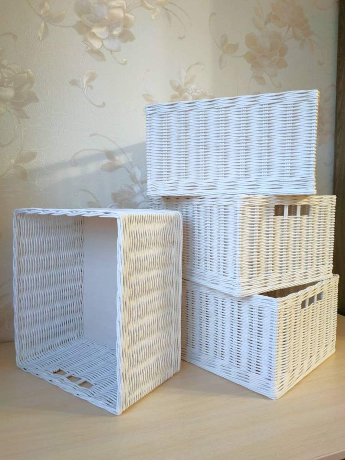 Wicker square storage basket baskets for hanging shelves Etsy