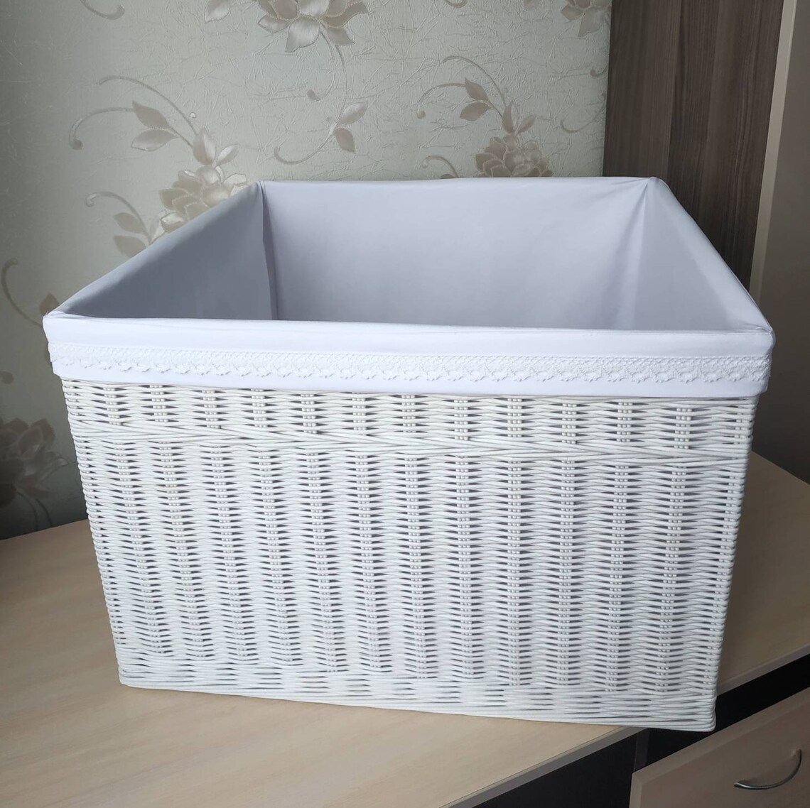 White Wicker Square Storage Basket Bathroom Basketconvenient Etsy