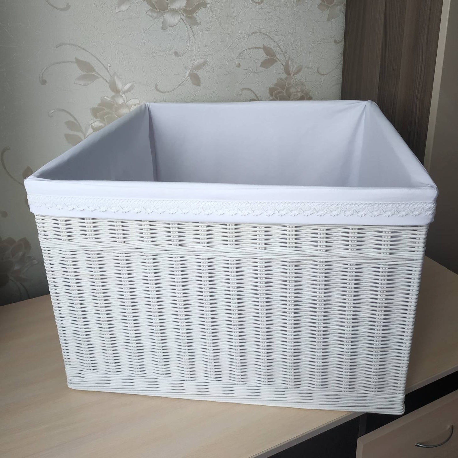 White Wicker Square Storage Basket Bathroom Basketconvenient Etsy