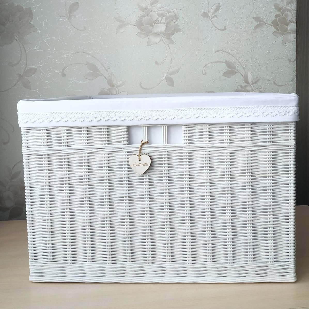 White wicker square storage basket Bathroom basket Etsy