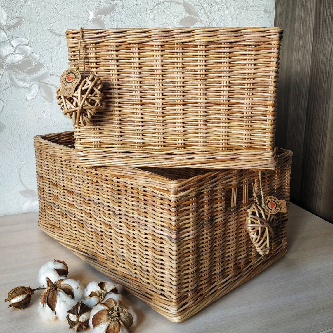 Cesta cuadrada de mimbre cesta de