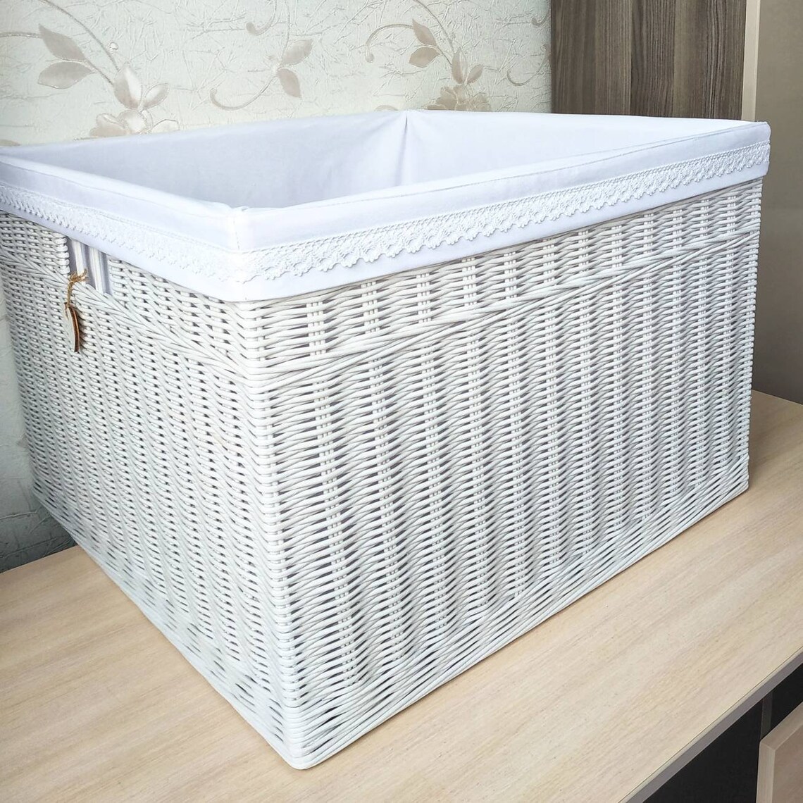 White Wicker Square Storage Basket Bathroom Basketconvenient Etsy